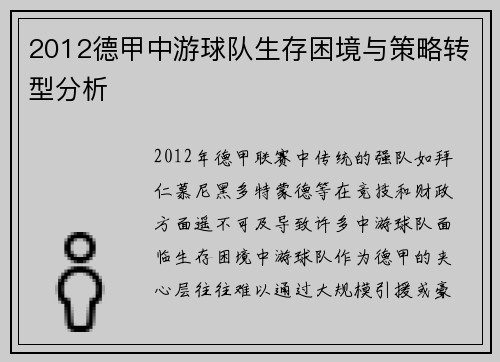 2012德甲中游球队生存困境与策略转型分析
